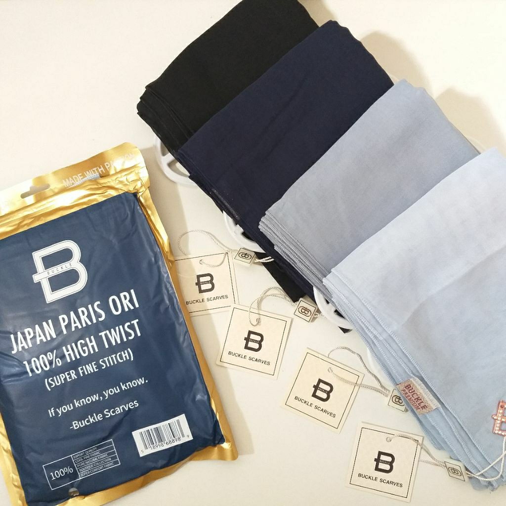 BUCKLE PARIS JAPAN HIGH TWIST | AZARA PARIS LUXURY | Hijab Segiempat Polos | Buckle Scraves Polos