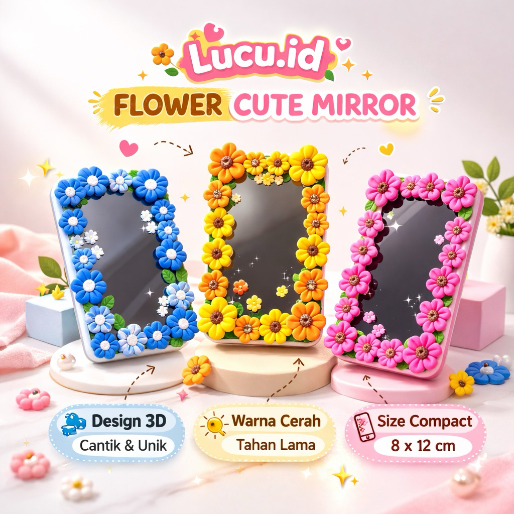 Flower Cute Mirror Clay Lucu Aesthetic | Cermin Bunga Imut Handmade