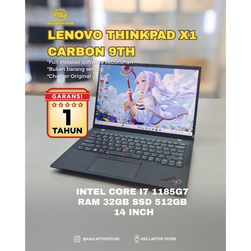 LENOVO THINKPAD X1 CARBON 9TH I7 1185G7 RAM 32GB 16GB SSD 512GB 256GB TOUCHSCREEN LAPTOP BISNIS RING