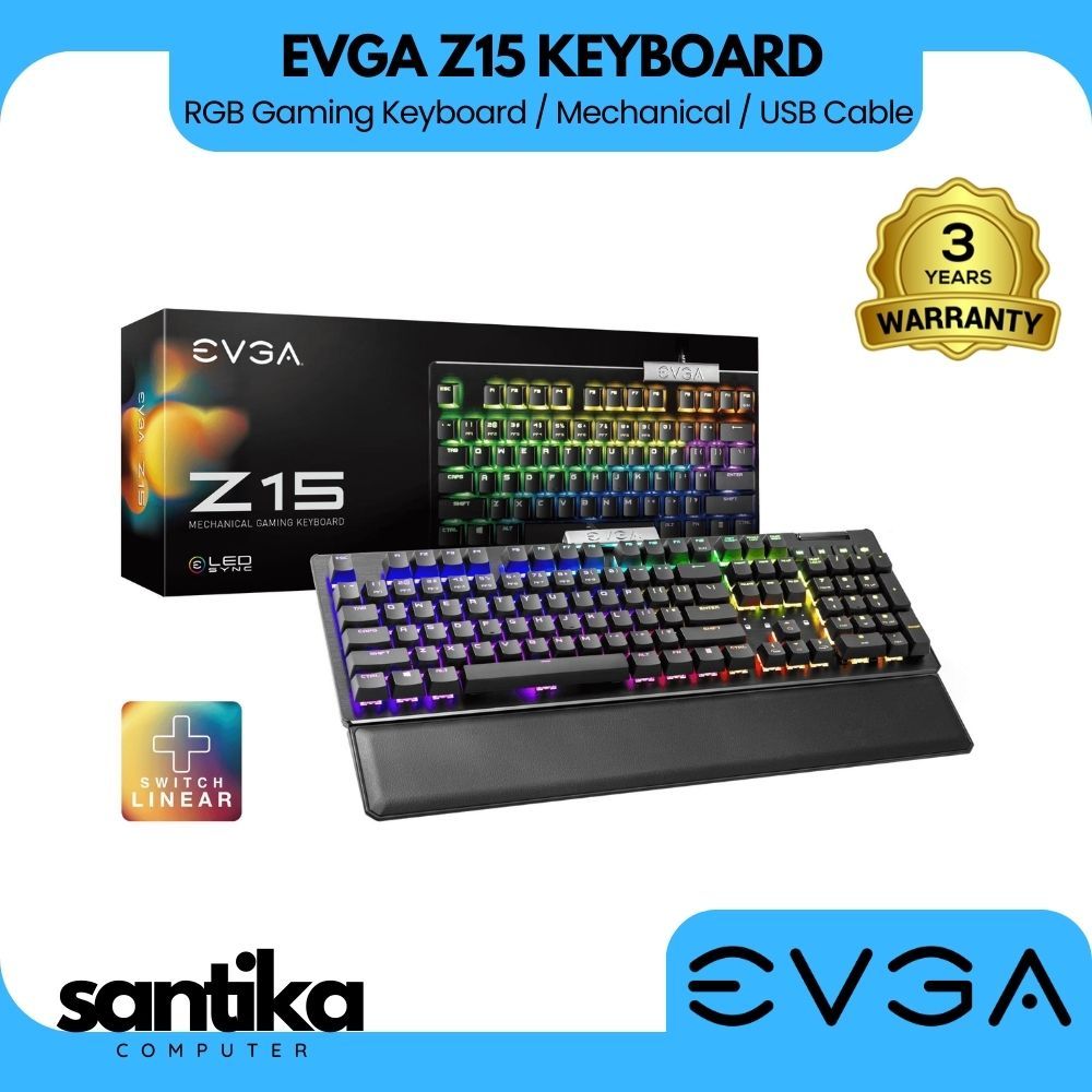 EVGA Z15 RGB MECHANICAL GAMING KEYBOARD BACKLIT LED LINEAR SWITCHES