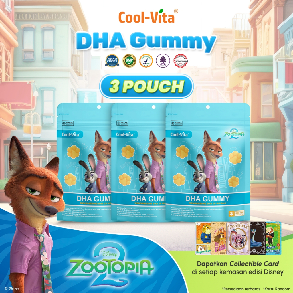 Coolvita 3 pouch DHA Gummy Disney Version  Suplemen Vitamin Anak dengan Minyak Alga DHA untuk Keseha