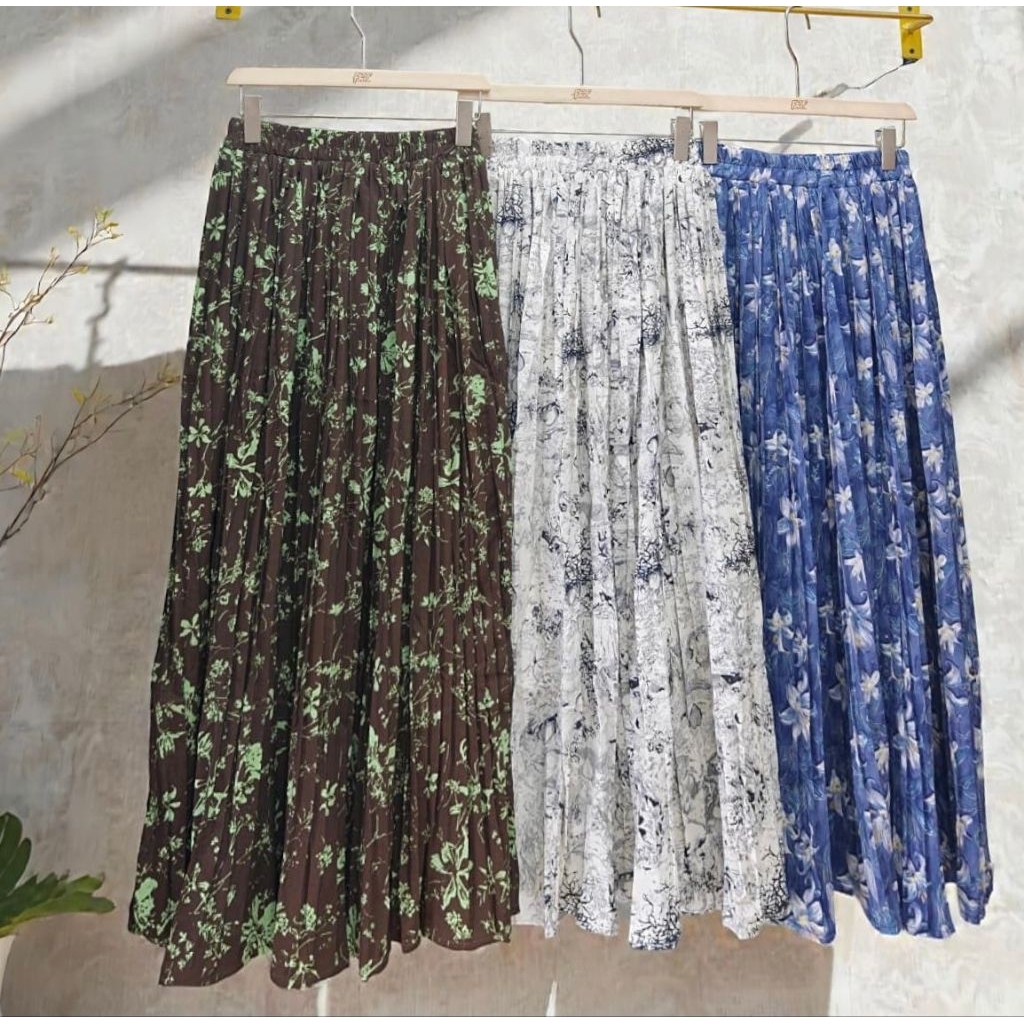 ROK CIFFON MOTIF BUNGA, ROK PLISKET IMPORT