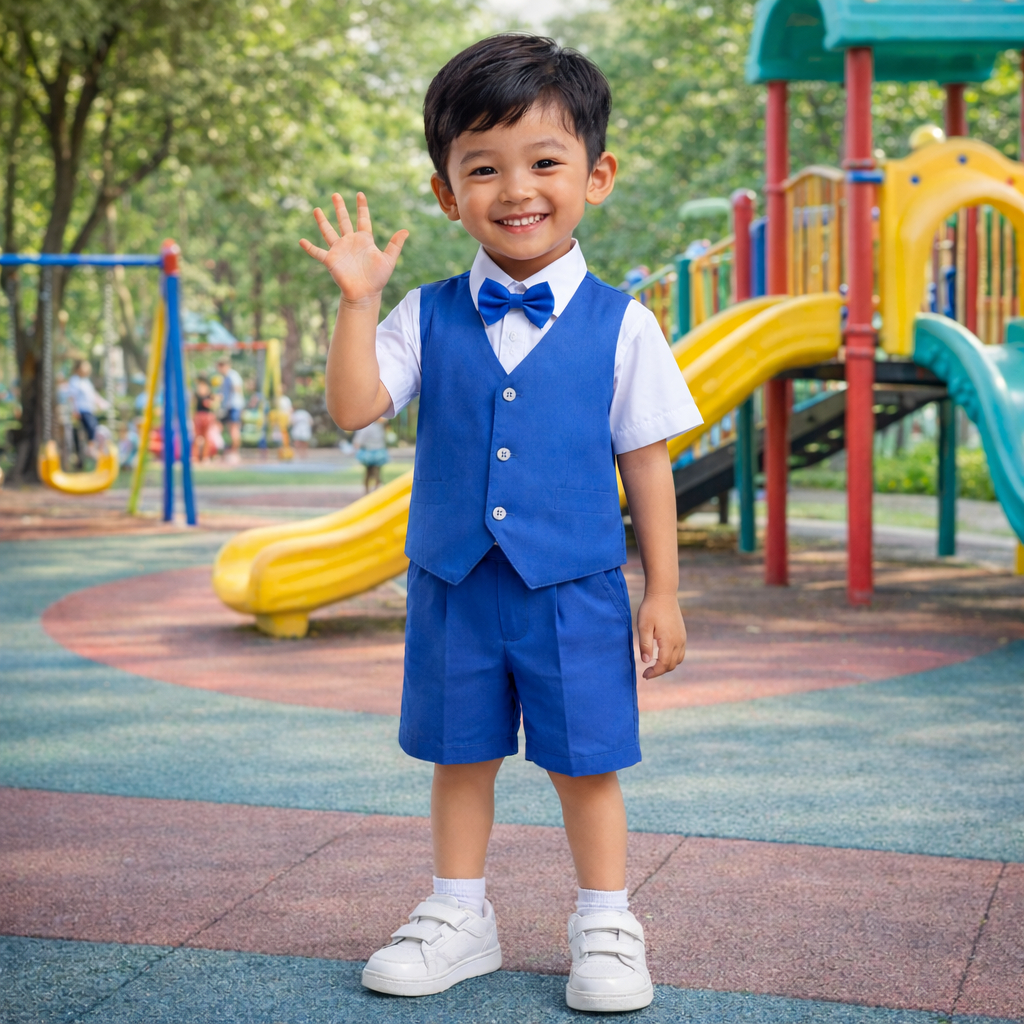 Seragam Sekolah Anak PAUD Baju Sekolah Anak TK Rompi Biru Lengan Pendek 1-10 Tahun