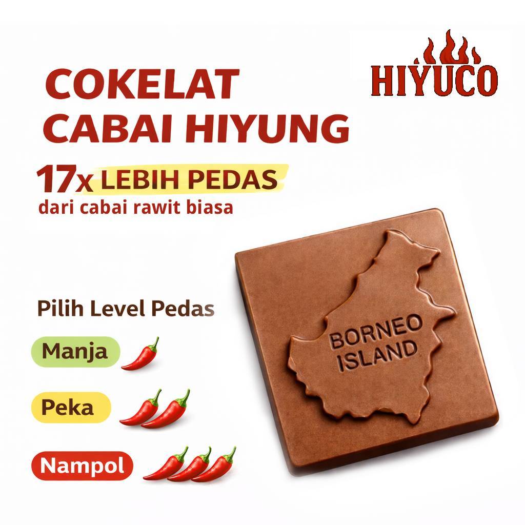 ABBA Cokelat – HIYUCO Cokelat Pedas Cabai Hiyung | Cabai Hiyung Tapin I Dark Chocolate | Halal | Lev