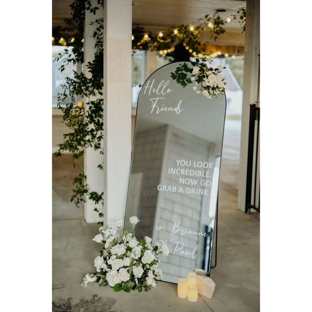 Welcome Sign Wedding Mirror Arch  / Wedding Signage Aesthetic / standing mirror wedding sign - Stand