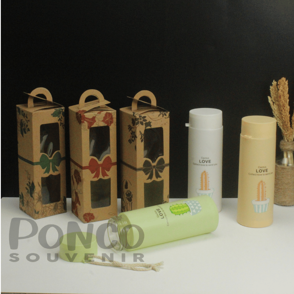 Botol/ Tumbler Kaktus Kemasan Box Coklat Tenteng