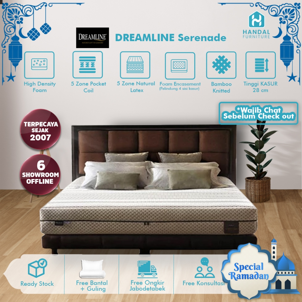 Kasur Springbed Dreamline Serenade 100x200, 120x200, 160x200, 180x200, 200x200 Pocket Latex Anti Bak