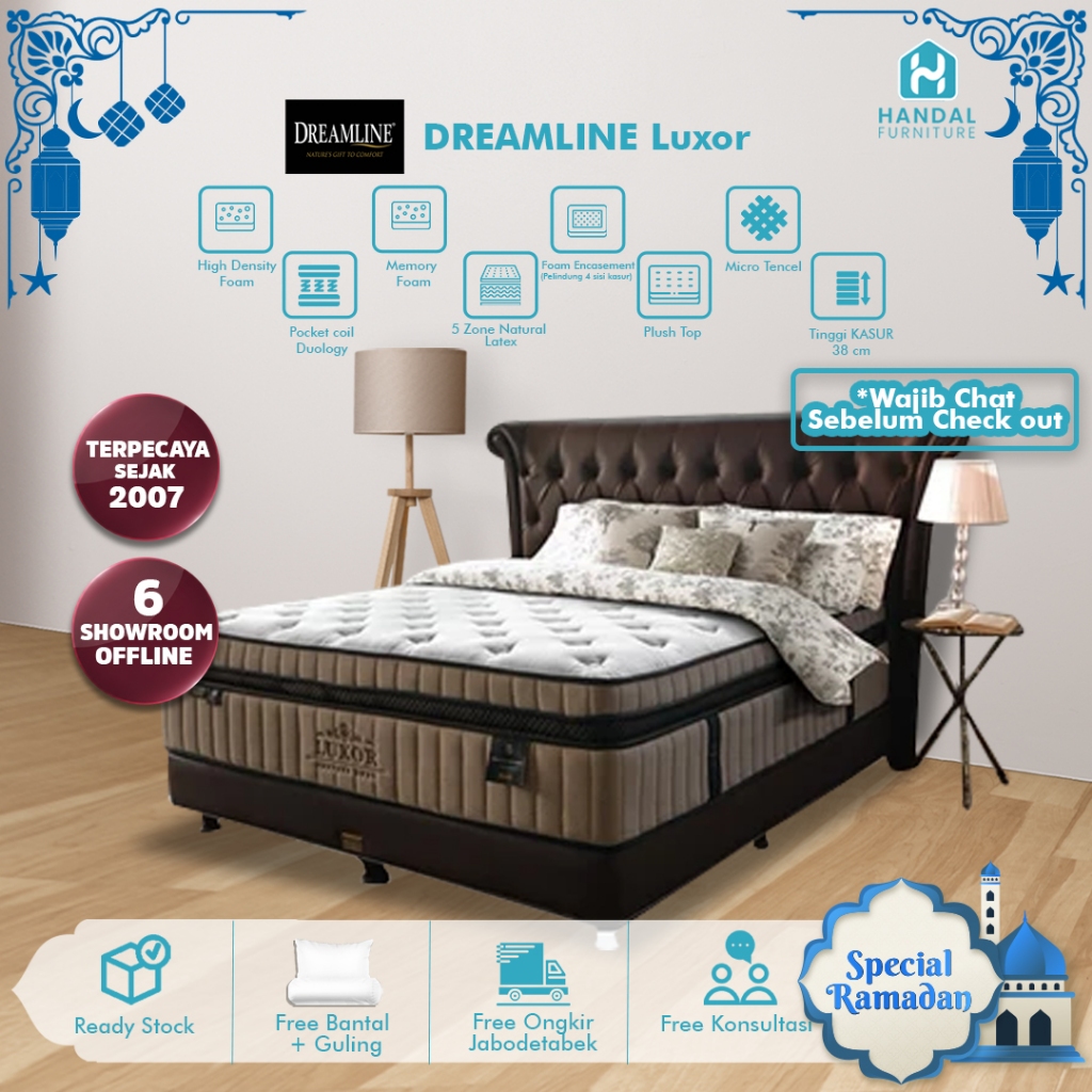 Kasur Springbed Dreamline Luxor Pocket Latex Anti Bakteri Anti Guncang Kain Halus Lembut Tebal 38cm 