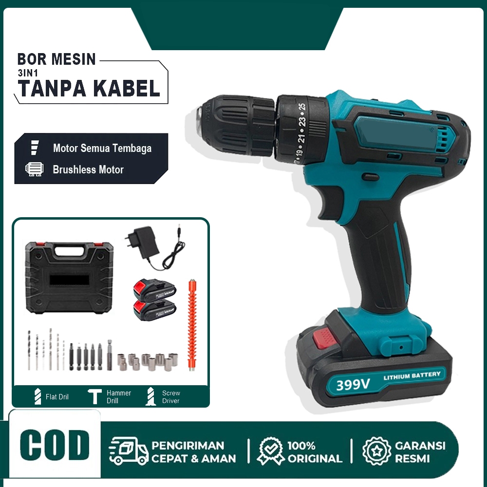 Mesin bor 2baterai cas bor listrikmurah bor tangan baterai besi tembokBeton kayu Cordless Drill bor 