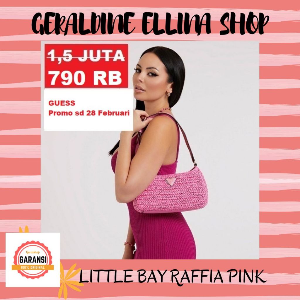 Tas selempang bahu wanita guess shoulder bag original seri LITTLE BAY RAFFIA