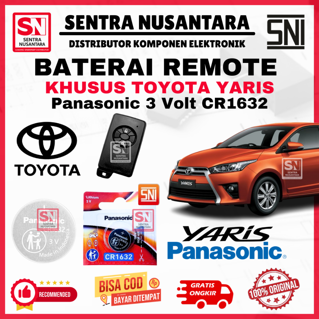 BATERAI REMOTE TOYOTA YARIS ORIGINAL PANASONIC CR1632 | BATTERY REMOTE YARIS TOYOTA KUALITAS BAGUS |