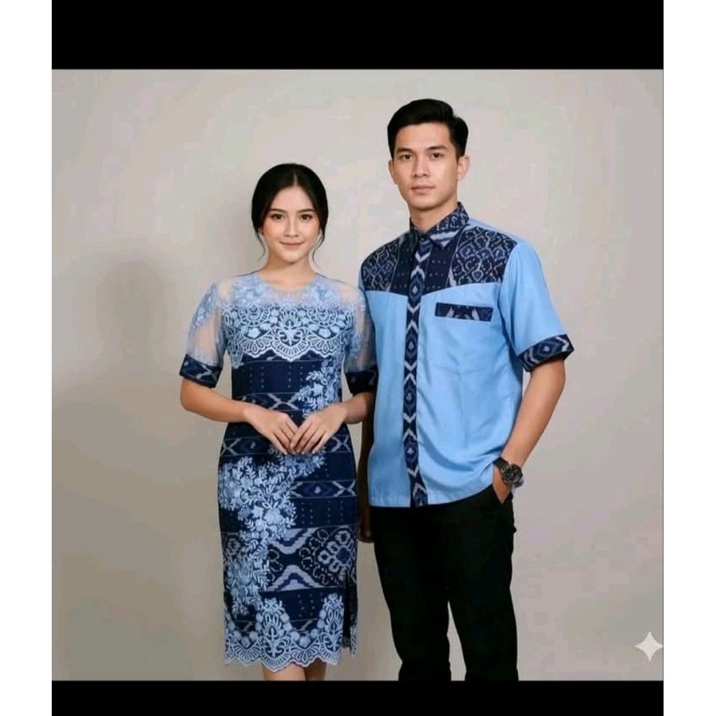 DRES TENUN BROKAT BIRU MUDA