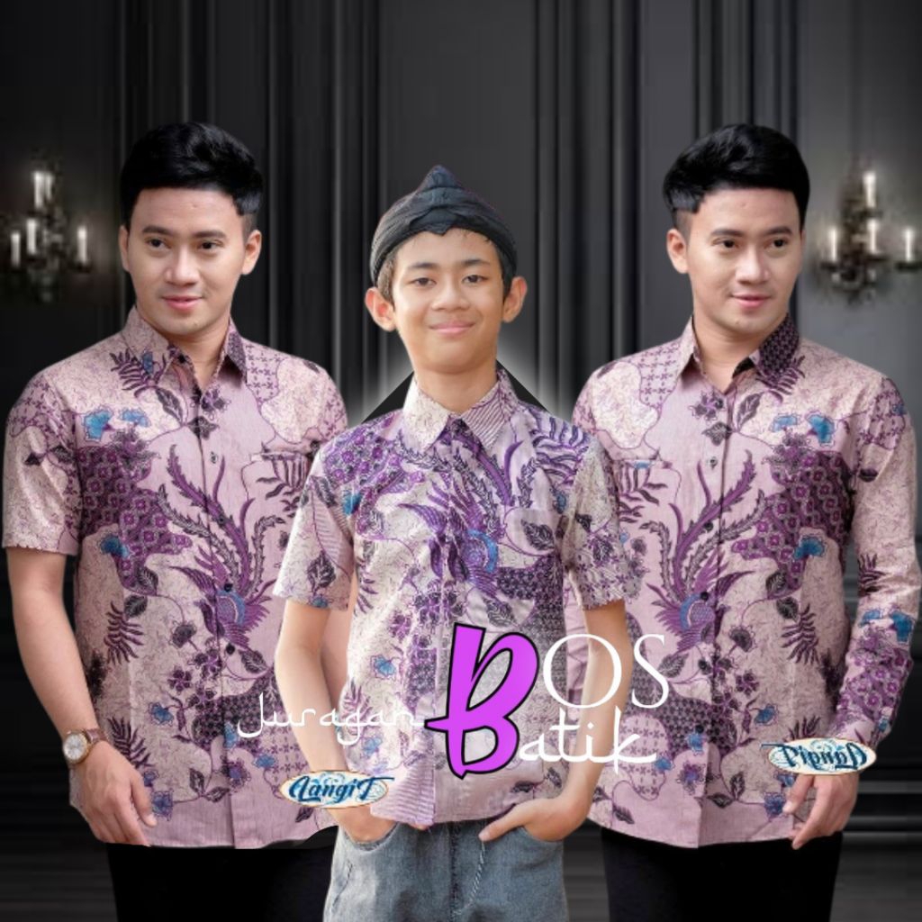 Batik Couple Ayah Dan Anak - Kemeja Batik Couple Ayah Anak Laki-laki - Batik Anak Cowok Warna Ungu