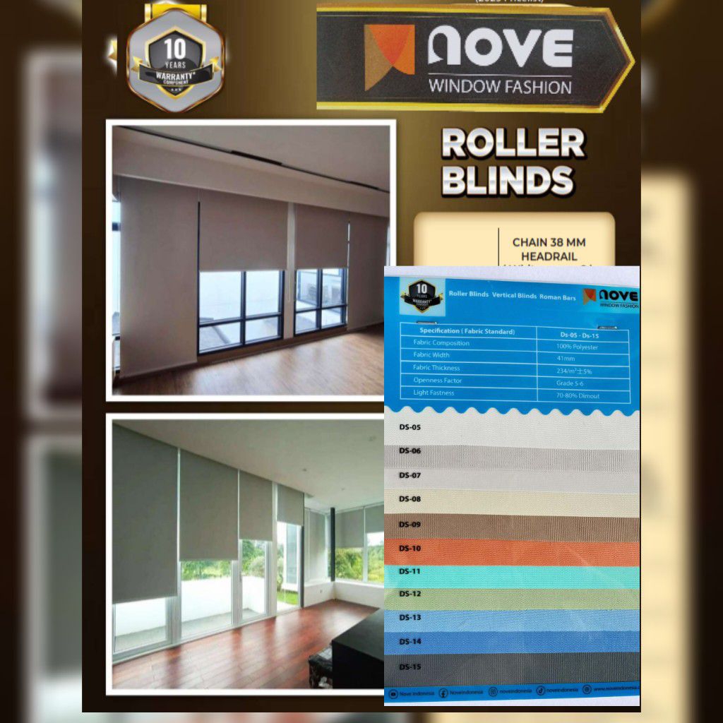 G&B- (+ HEADRAIL) ROLLER BLIND DIMOUT NOVE | TIRAI GULUNG |