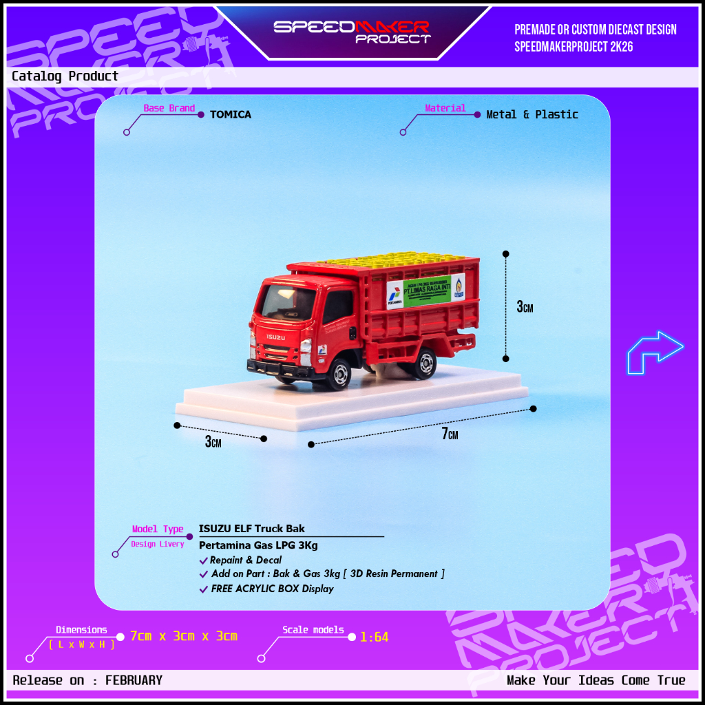 Tomica Custom Isuzu ELF Truck Pertamina Gas ELPIJI 3Kg Diecast Miniatur Replika Truk LPG 1/64