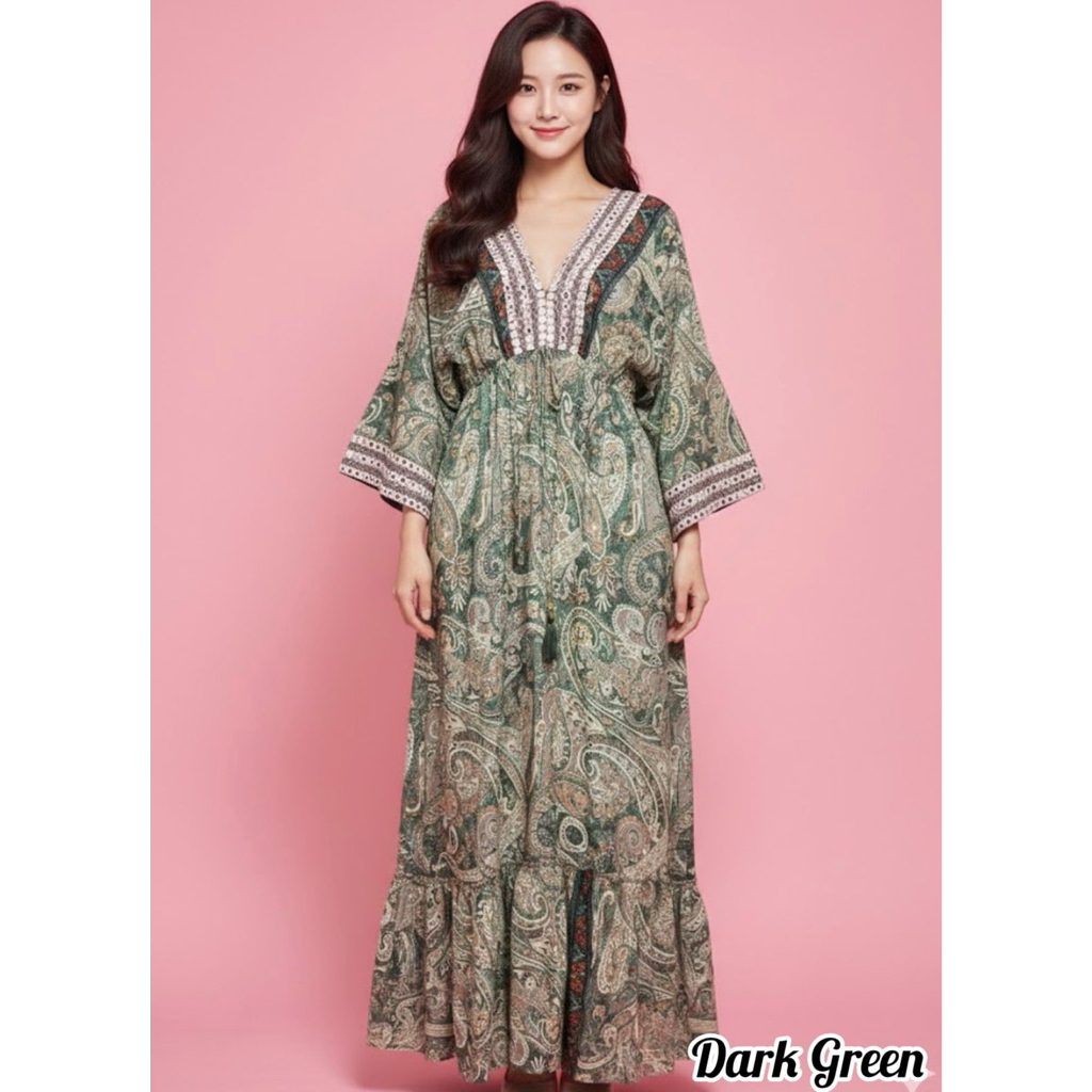 Baju Butterfly Long Dress Silk Katun Khas Thailand Mewah
