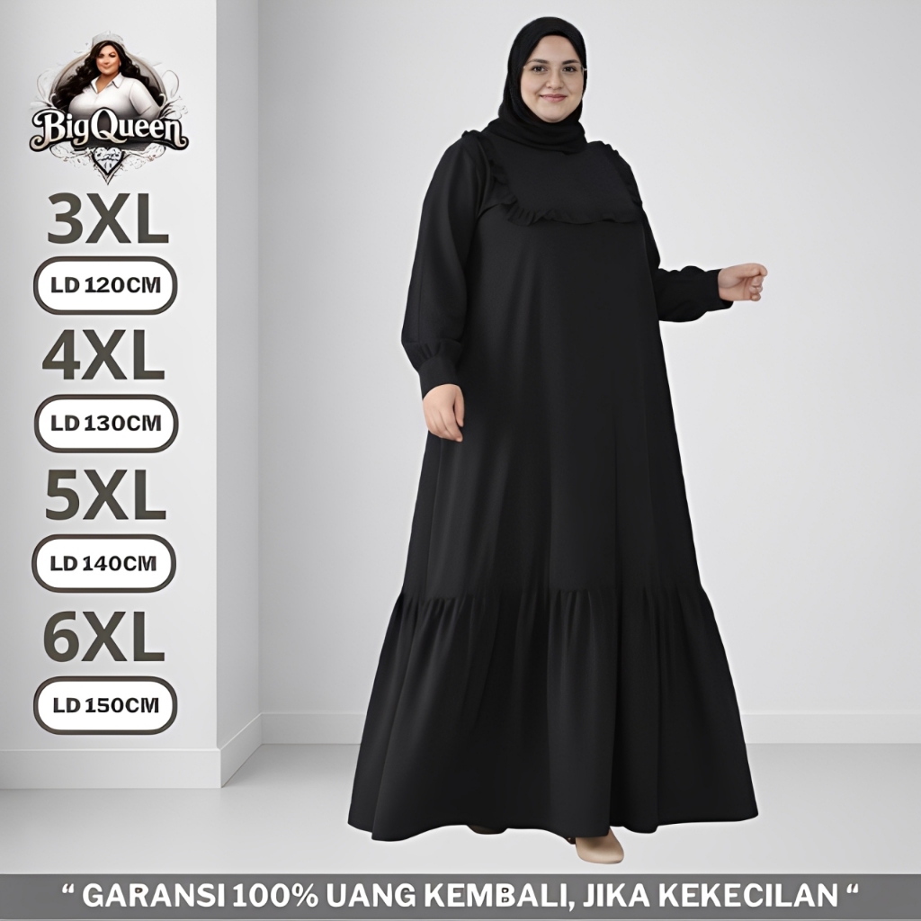 Baju Gamis Dress Wanita Jumbo LD 120 130 140 150 Busui Kondangan Lebaran Abaya Hitam Mewah