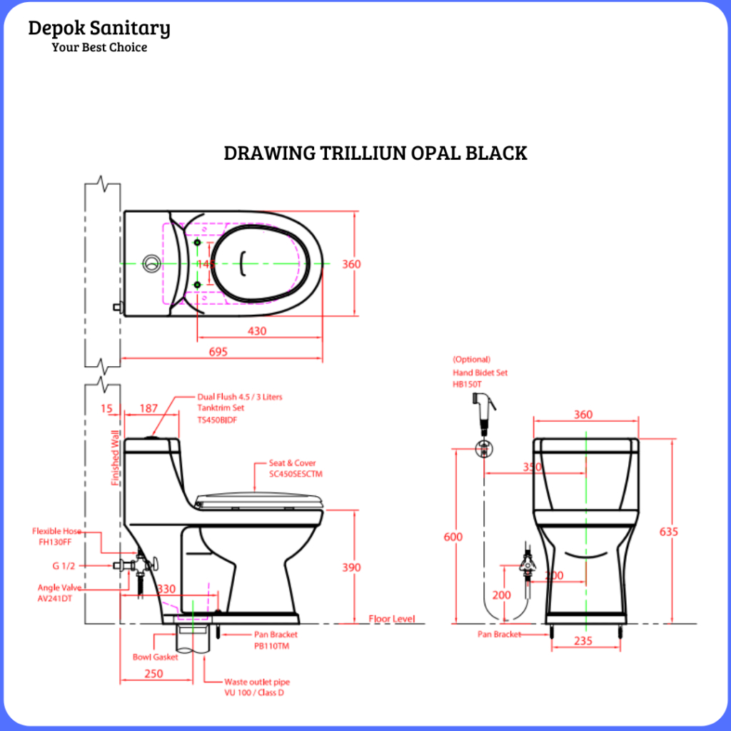Trilliunware Closet Duduk Kloset WC Duduk Toilet Duduk HItam Opal B