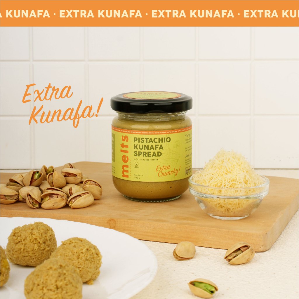Melts Pistachio Extra Kunafa Spread | Selai Kacang Crunchy Kataifi Plant Based Vegan untuk Roti Baha