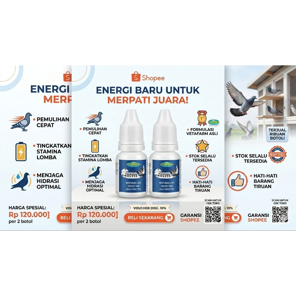 Pigeon Ribolyte Vetafarm Original - Rahasia Merpati Juara - Stamina Power & Rehidrasi Cepat