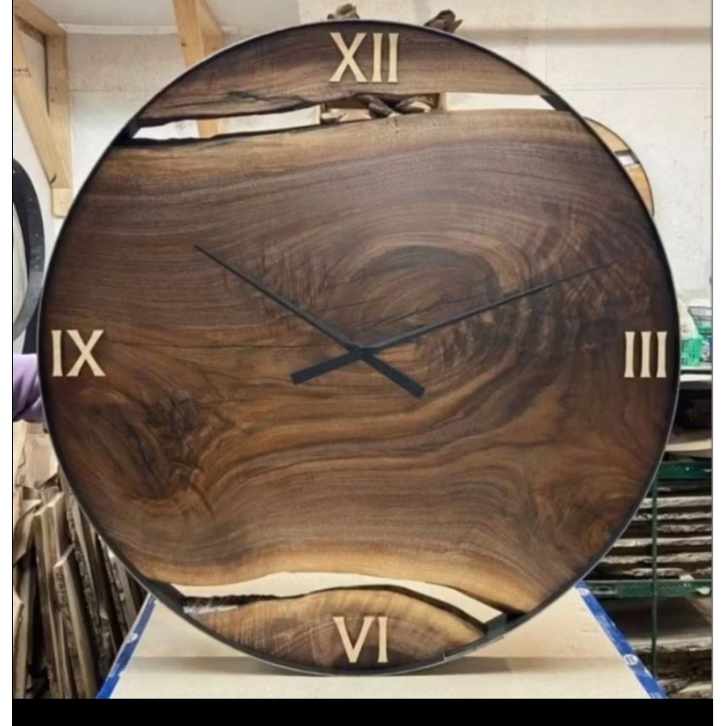 custom jam dinding kayu kombinasi besi diameter 60 cm