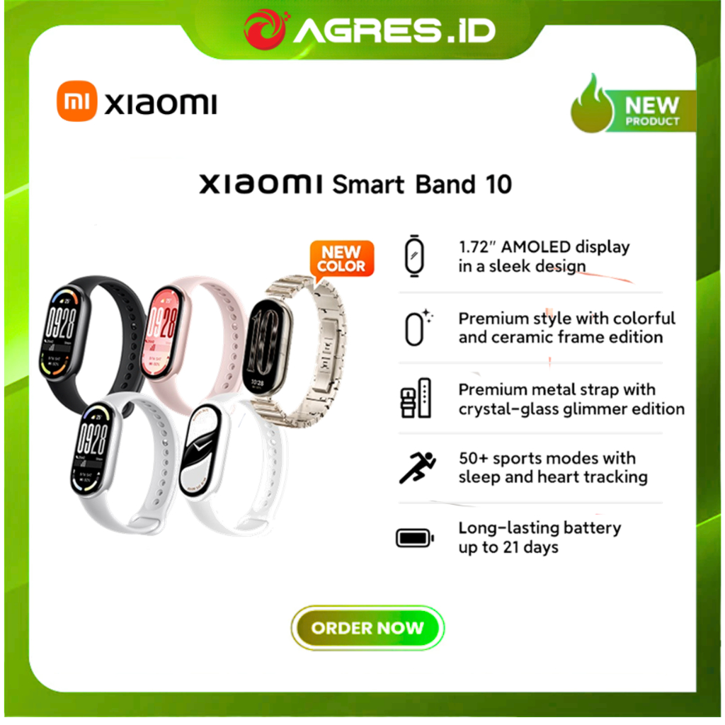 Xiaomi Smart Band 10 - 1.72" AMOLED display in a sleek design - Long-lasting battery up to 21 days