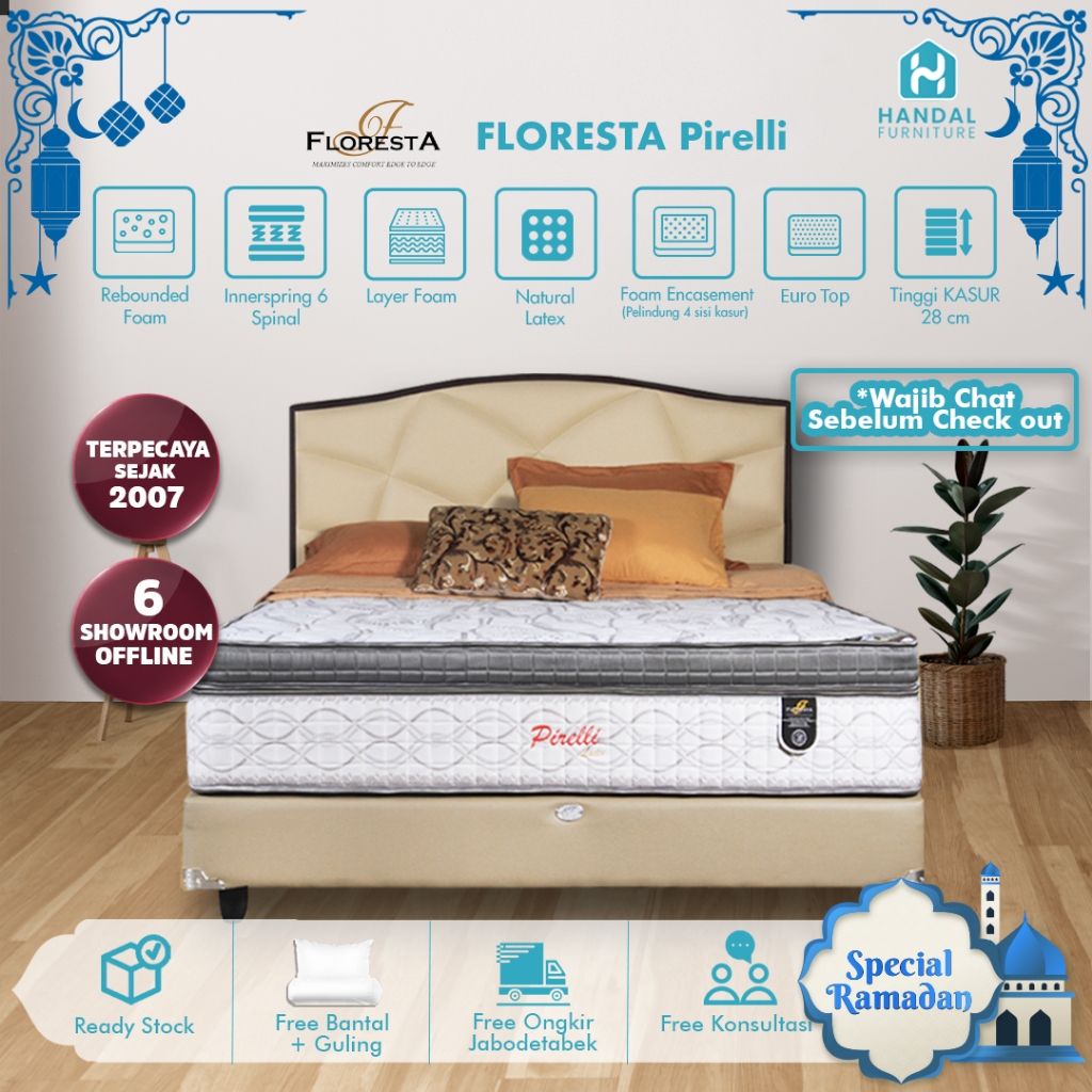 Kasur Springbed Floresta Pirelli Latex Euro Top 100x200, 120x200, 160x200, 180x200, 200x200 Latex An