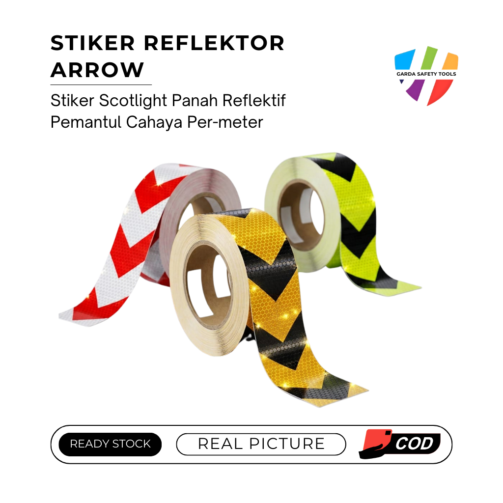 Stiker Reflektor Arrow / Stiker Scotlight Panah Pemantul Cahaya Safety Truk Mobil 5cm Per Meter