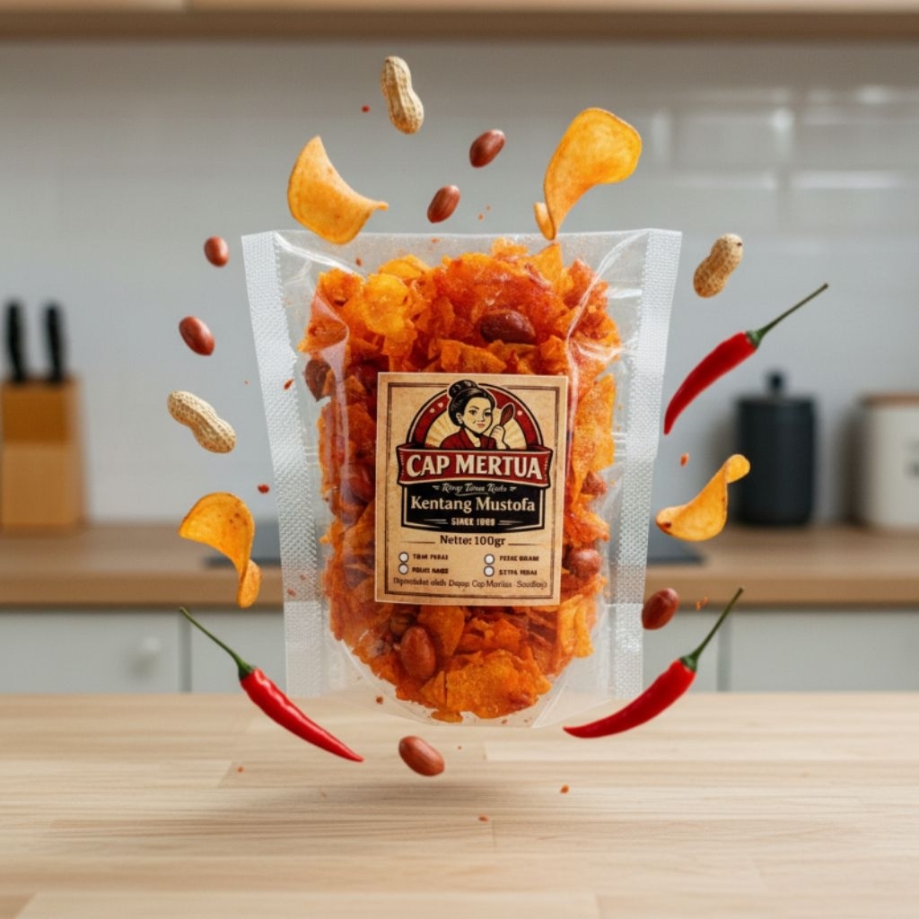 Kering Kentang Mustofa Pedas Manis Balado 100gr Keripik Kentang Bulat Cap Mertua