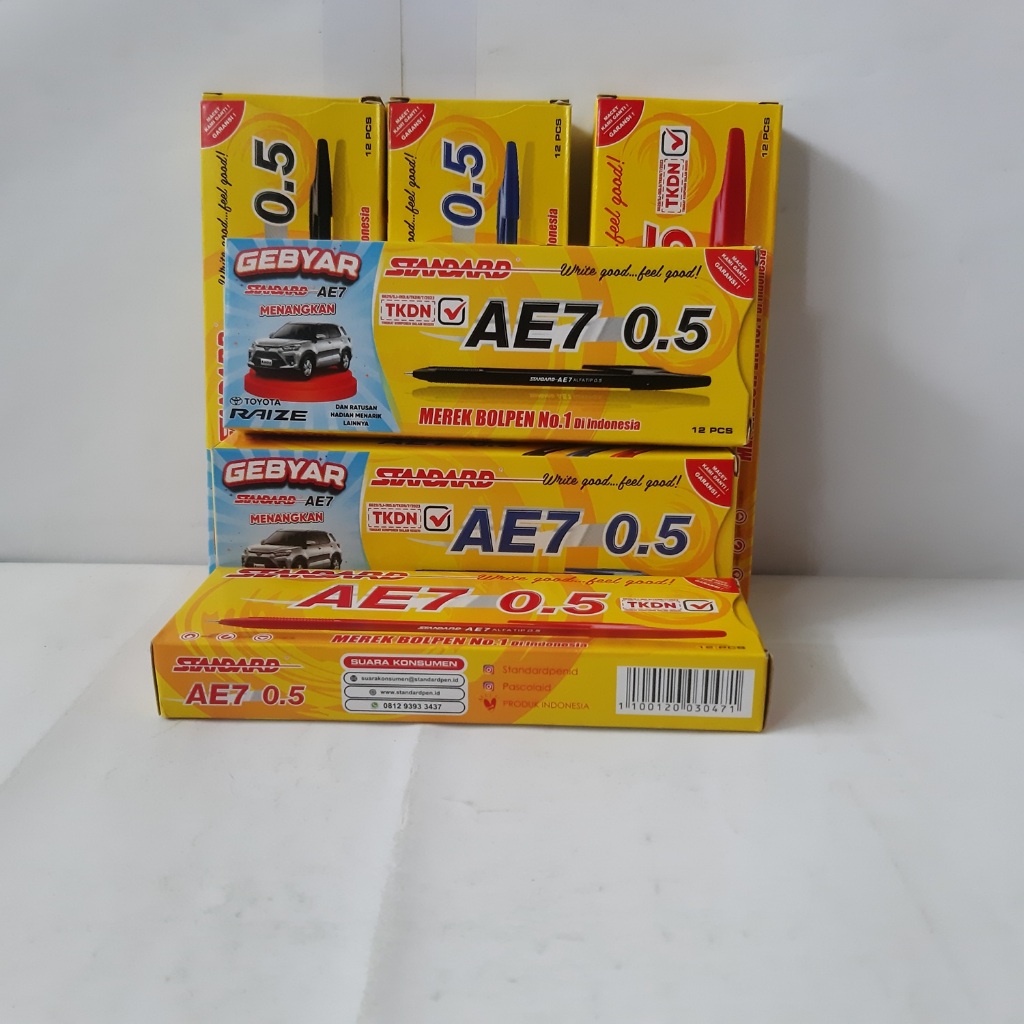Pulpen Standard AE7 0.5mm Isi 12 Hitam Biru Merah