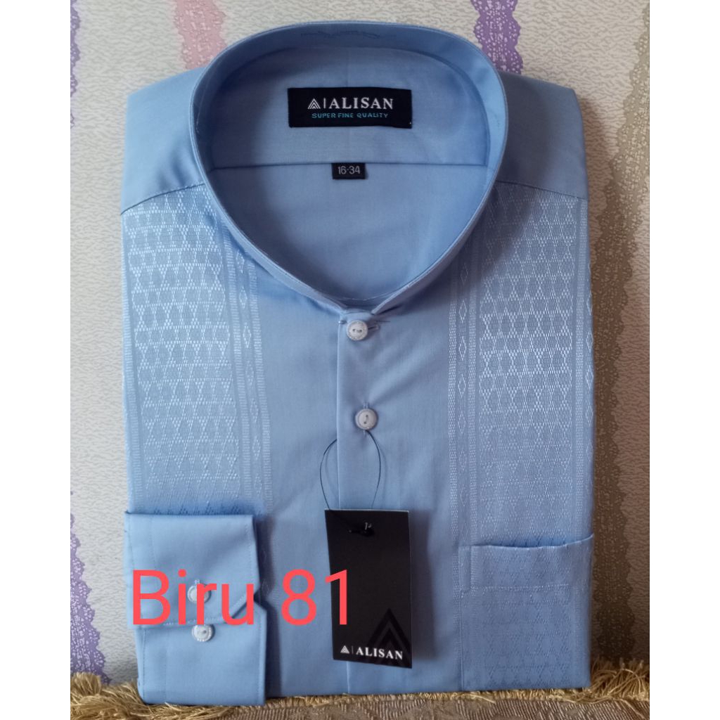 Koko Alisan lengan panjang reguler, Sage,abu, putih, biru