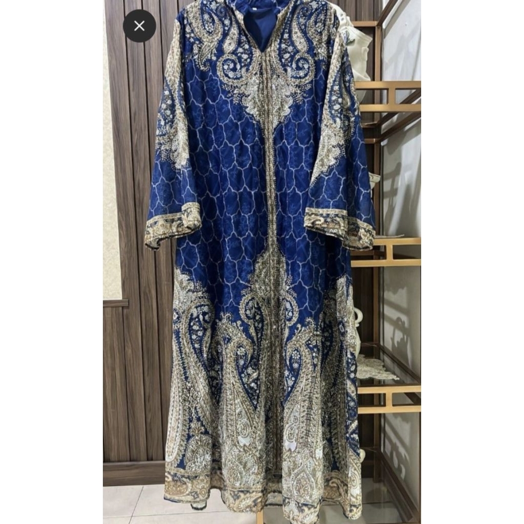 Dress Abaya Dubai Biru Katbol Mewah Preloved