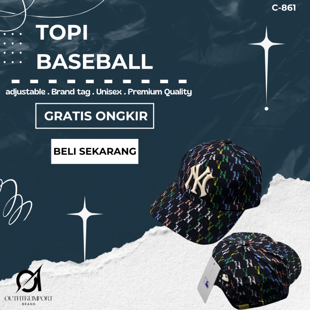 C-861 Topi Baseball NY MLB Rainbow Cap Black