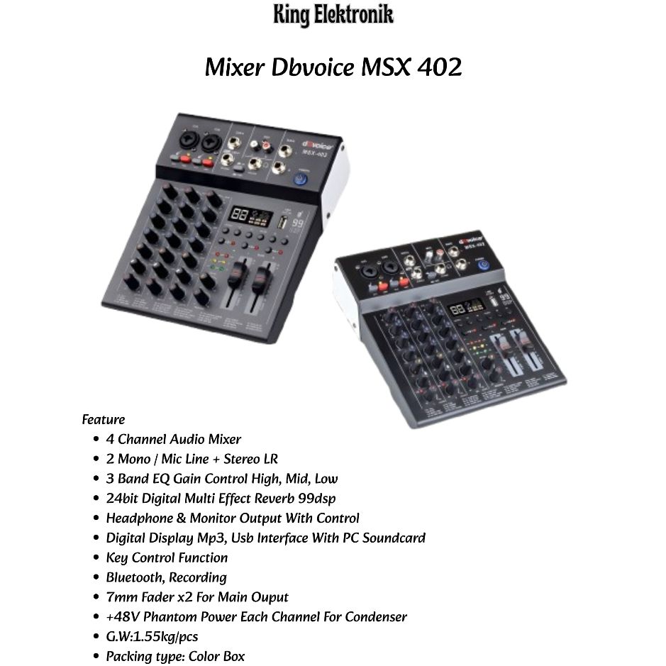 Mixer 4 Channel Dbvoice MSX 402 Professional Mixer 4 Ch With Key Control dan 99DSP Efek