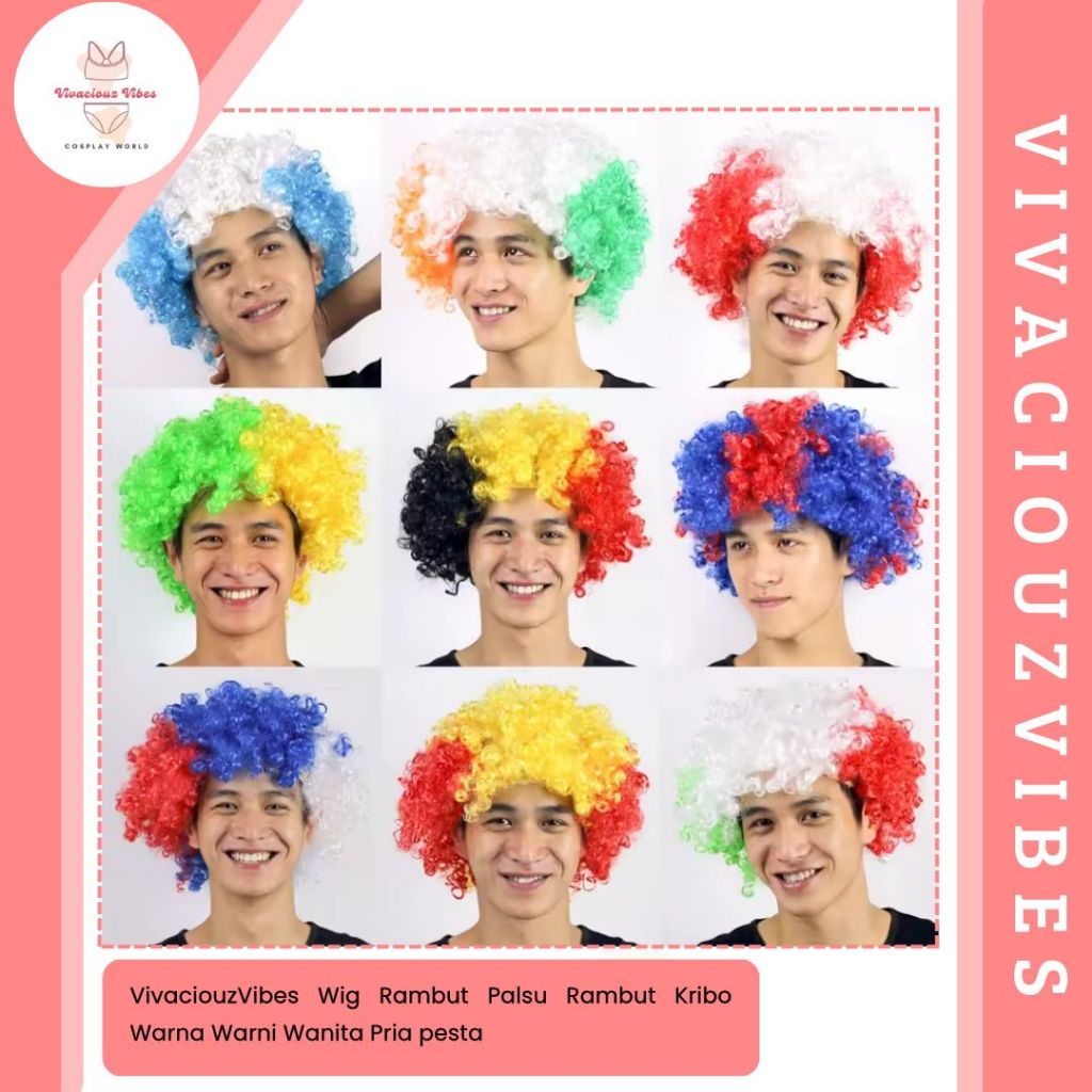 Vivaciouzvibes Wig Rambut Palsu Rambut Kribo Warna Warni Wanita Pria Pesta