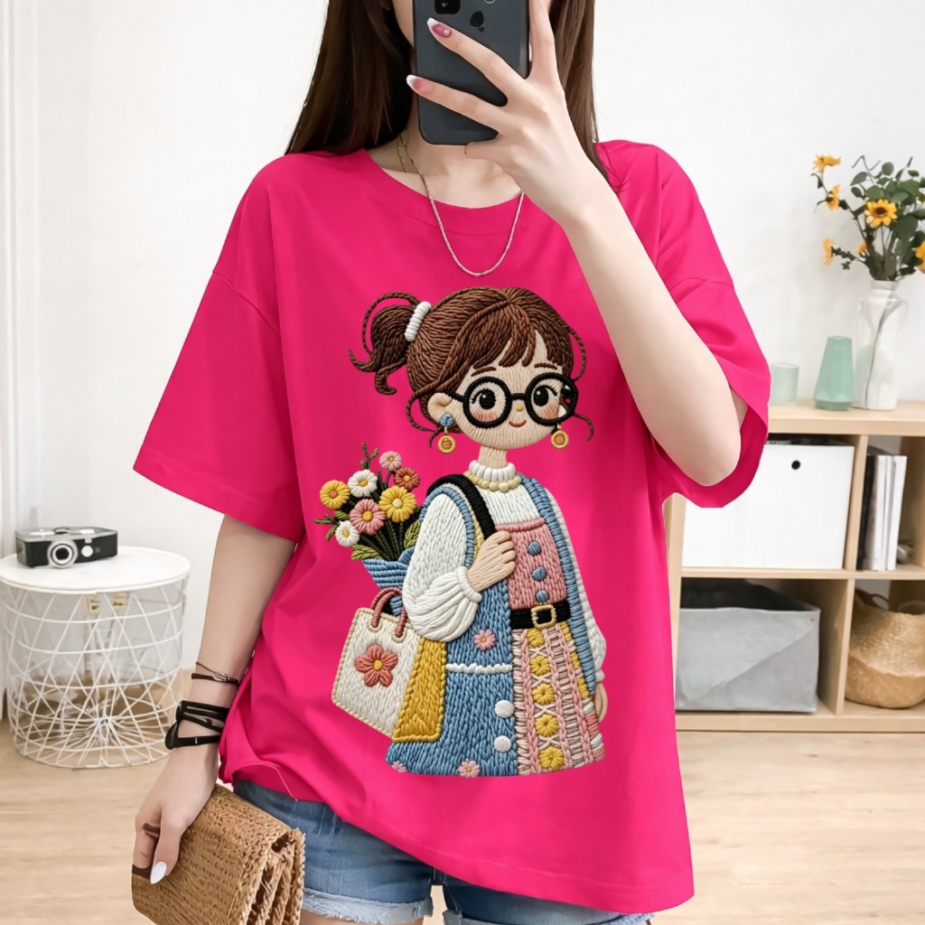 Kaos Oversize Wanita t-shirt Unisex Terbaru Gambar Bermotif Bordir/Rajut Atasan Wanita / Kaos Distro