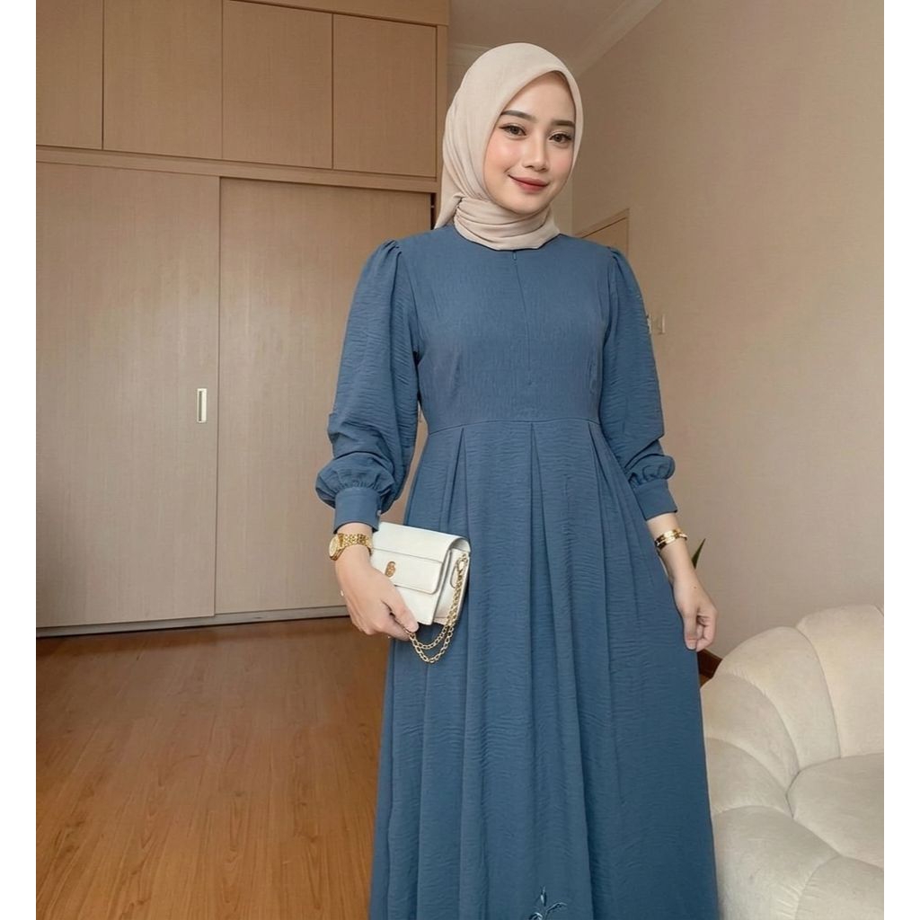 [NEST] Maxi Dress Crinkle Airflow Premium | Dress Crinkle | Gamis Polos Murah | Gamis Lebaran Murah