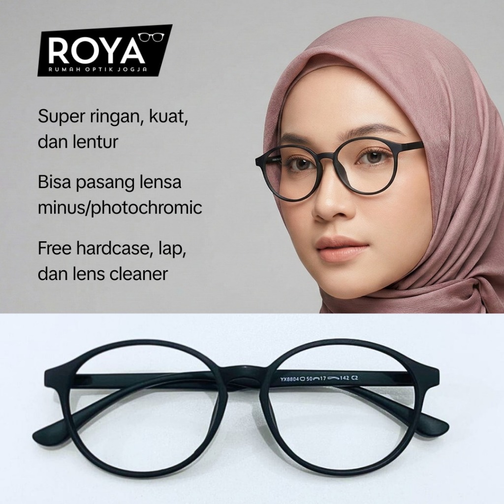 ROYA - Frame Kacamata Bulat Panto Retro Klasik YX8804 Pria Wanita Korea Keren Ringan Kuat Anti Radia
