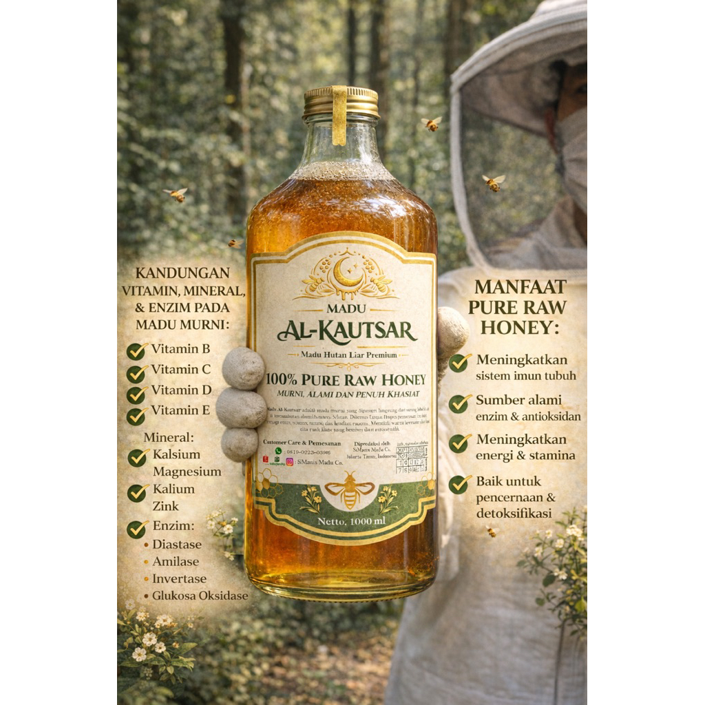 Madu Hutan Liar Asli 1 liter (1,5 kg) Madu Al-Kautsar 100% PURE RAW HONEY by SiManis Madu Co.