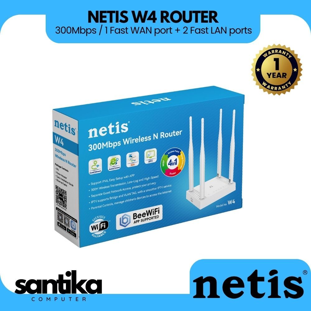 Netis Wireless N Router W4 300Mbps Multi-Mode Wireless Router - Router 4 Antena Termurah Netis W4