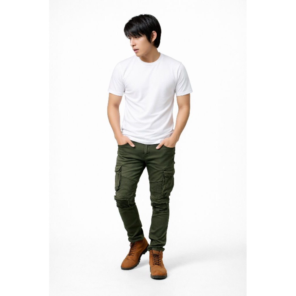 CELANA ARIEL NOAH CELANA PRIA CARGO STRAIGHT JEANS/DENIM HIJAU TUA