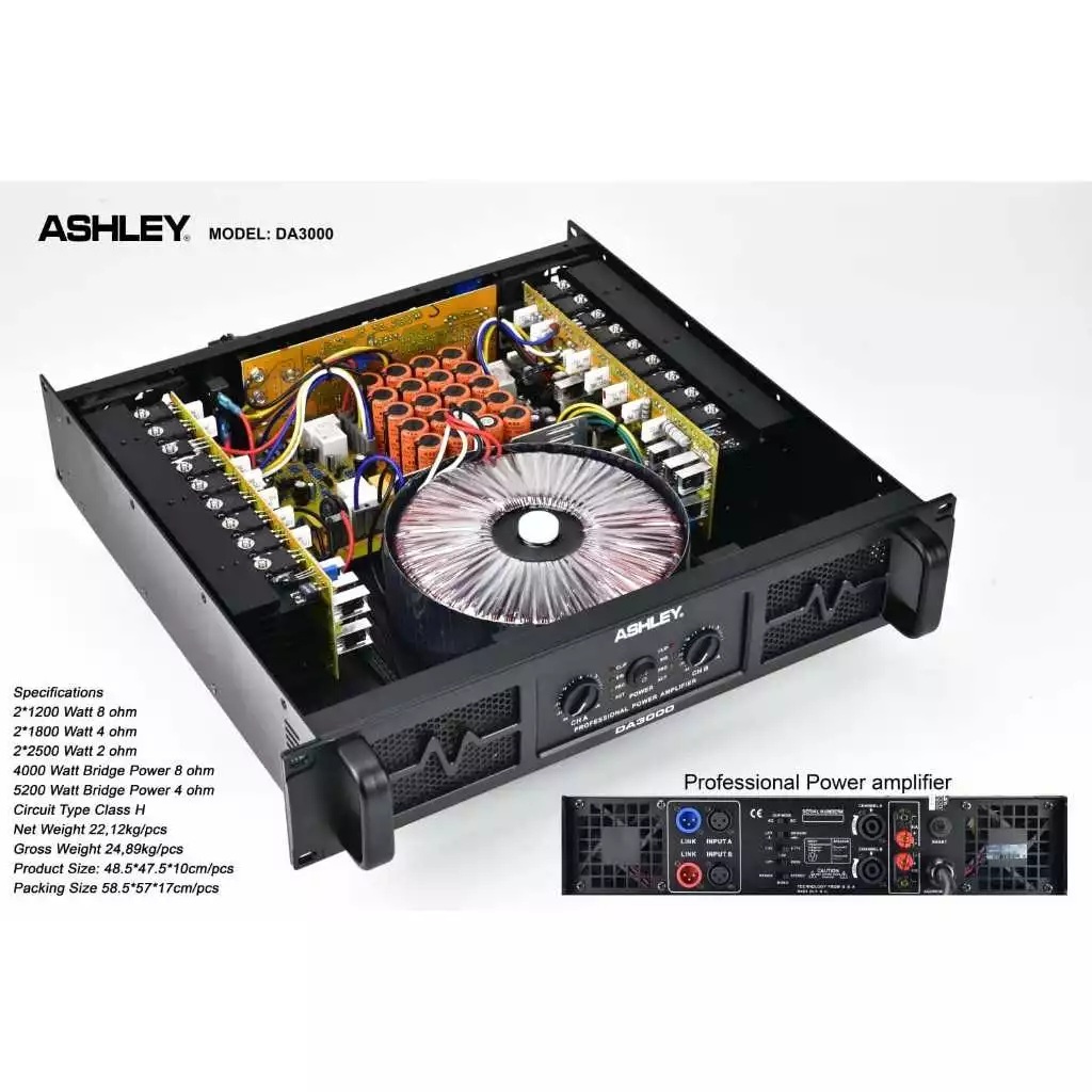 POWER ASHLEY DA3000 POWER AMPLIFIER 2 X 1000 WATT CLASS H ( ORIGINAL )