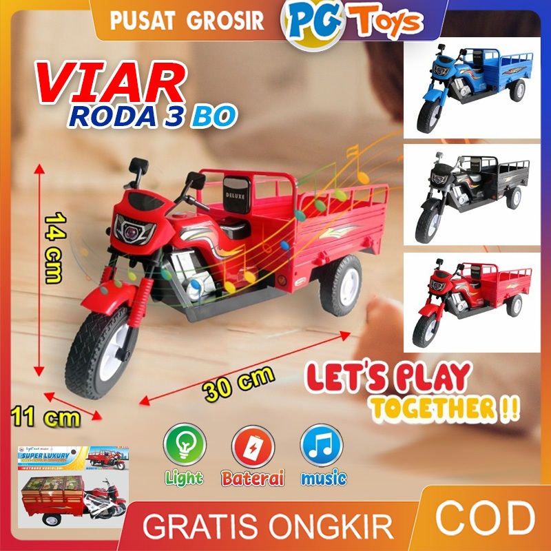 PGTOYS Mainan Anak Motor Viar Roda 3 Lampu Musik Plastik Anak 3+ 30x11x14cm Biru Hitam Merah