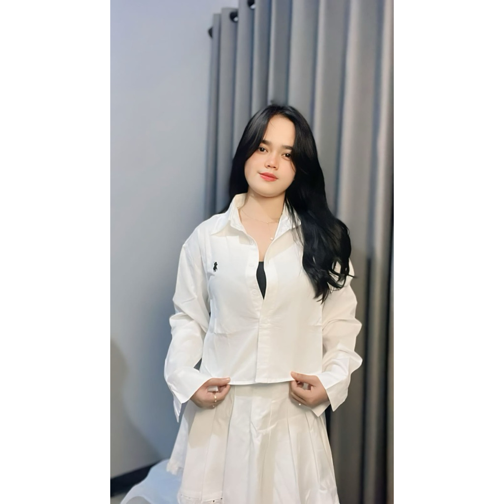 KEMEJA CROP WANITA LENGAN PANJANG