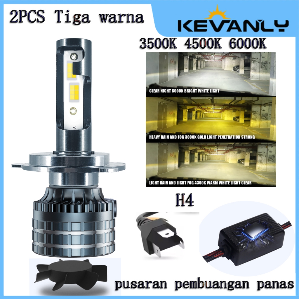 Lampu Depan LED Mobil 120W H4 3 Warna 3000K 4500K 6000K Sangat Terang dengan Pendinginan Pusaran