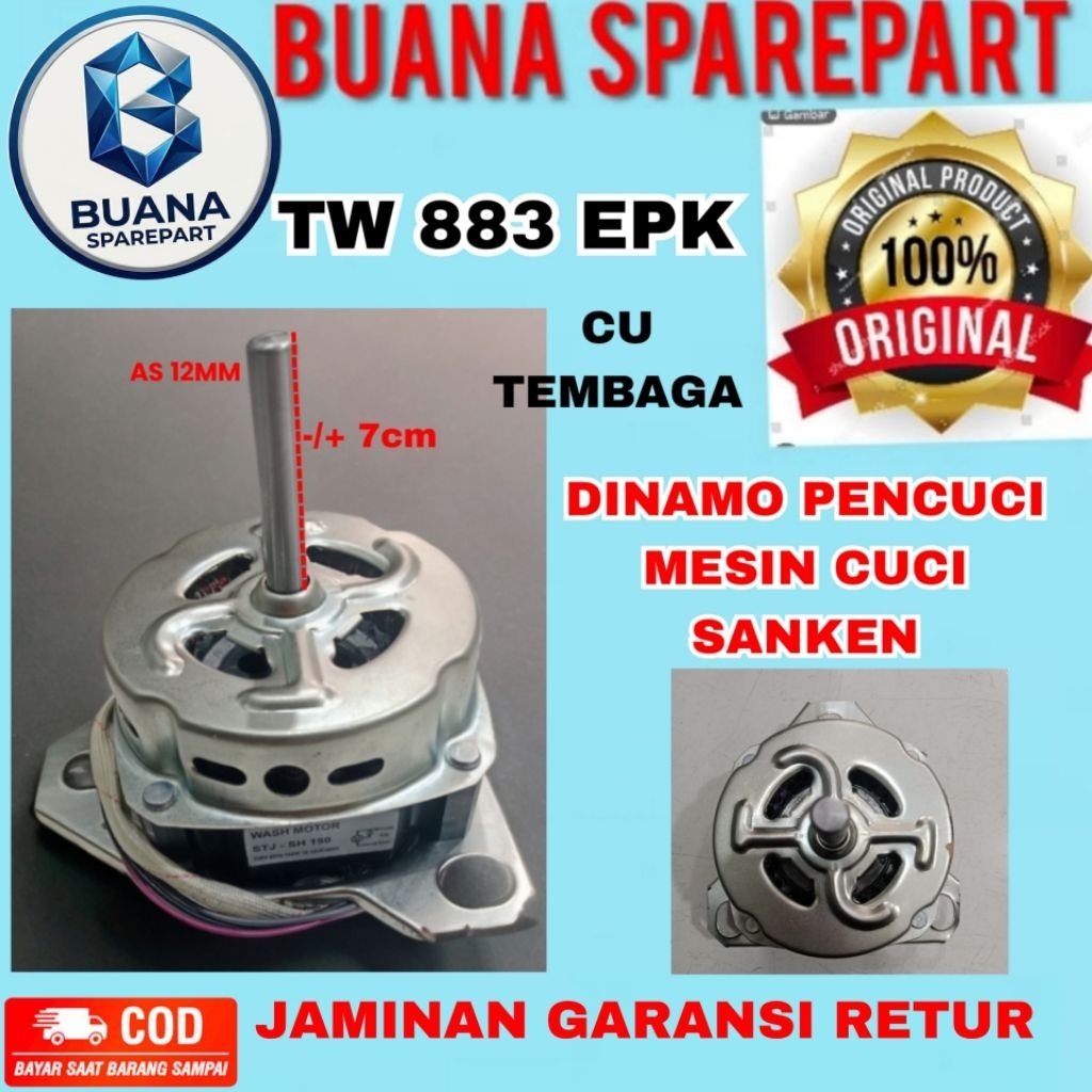 Dinamo wash/pencuci mesin cuci sanken TW 883 EPK as 12mm tembaga