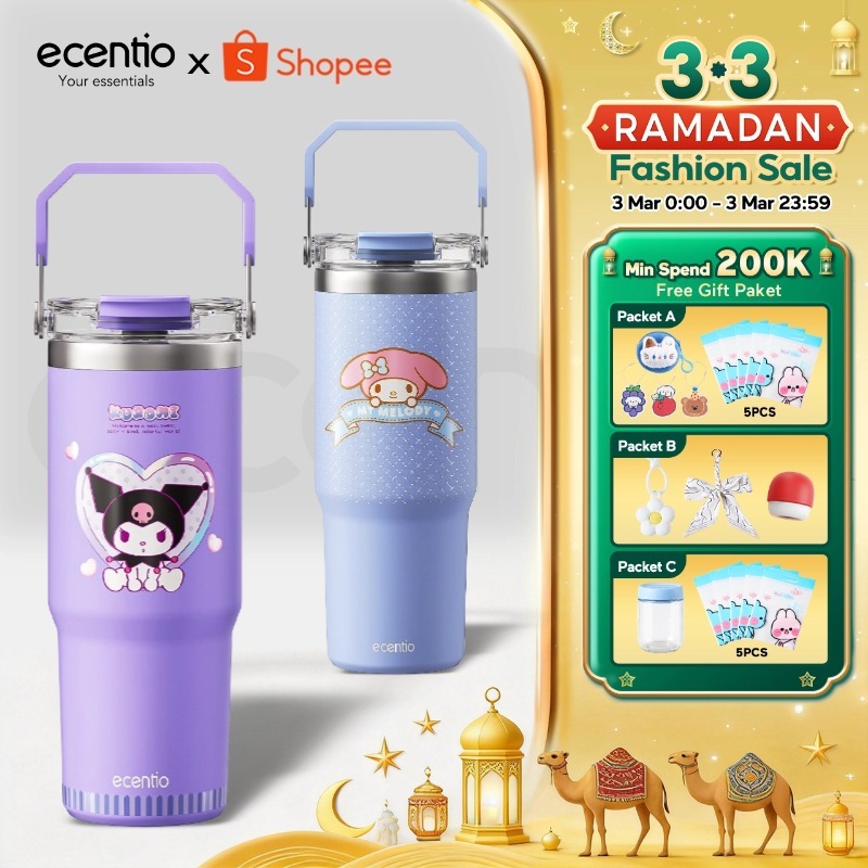 [ORI]ecentio tumbler stainless 900ml Sanrio melody luch aesthetic tahan dingin 24jam botol dengan se