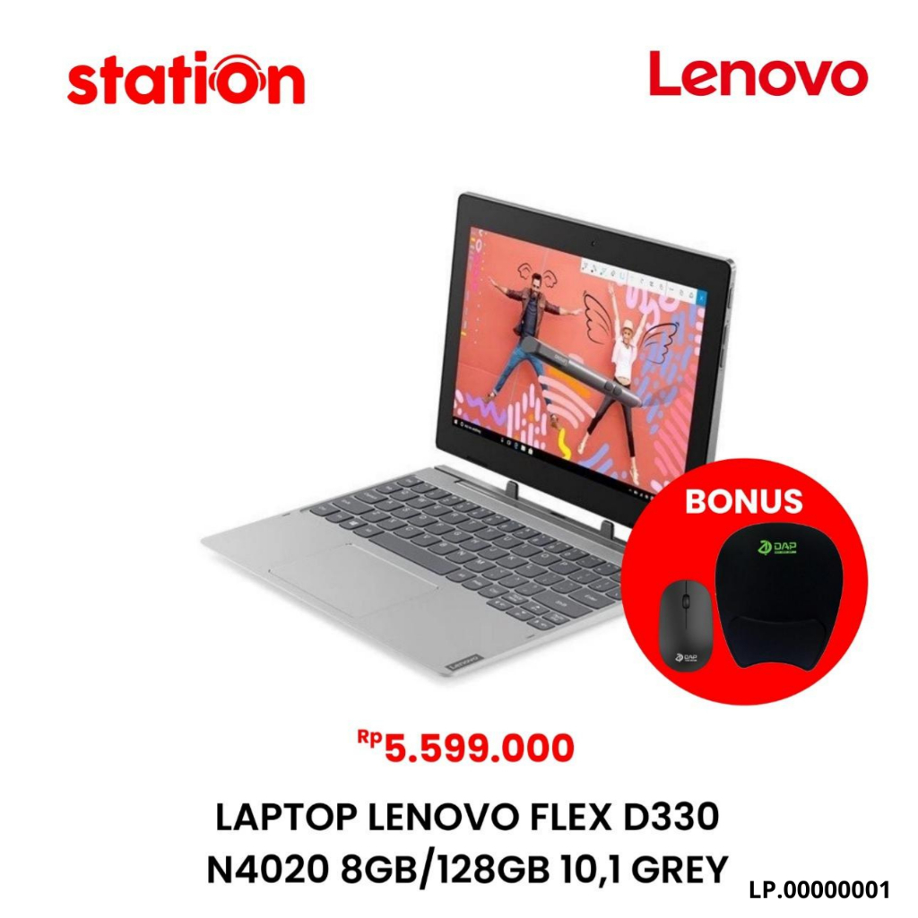 LAPTOP LENOVO FLEX D330 N4020 8GB-128GB 10.1 GREY