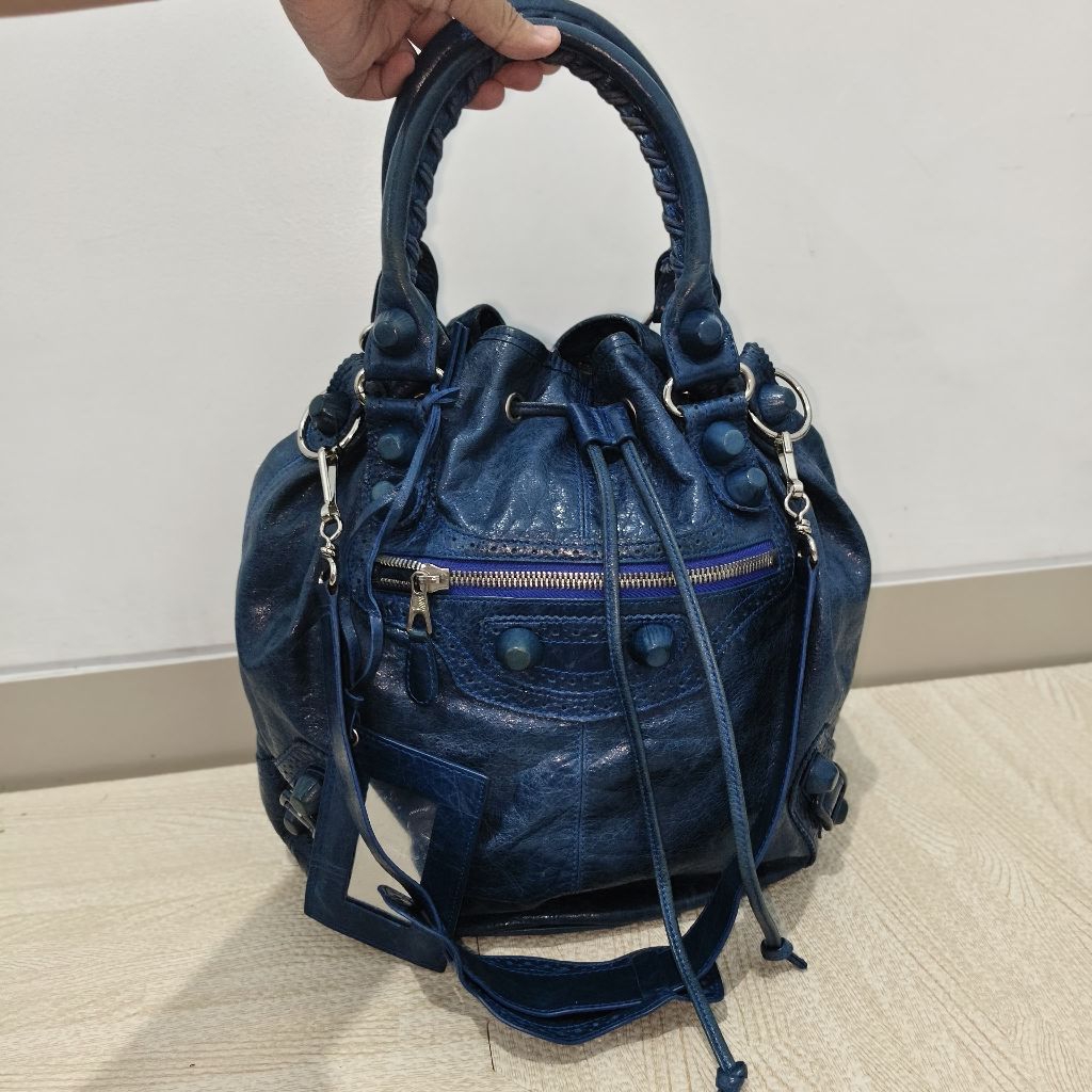 Tas Balen Serut Kulit Asli Warna Navy (Preloved)