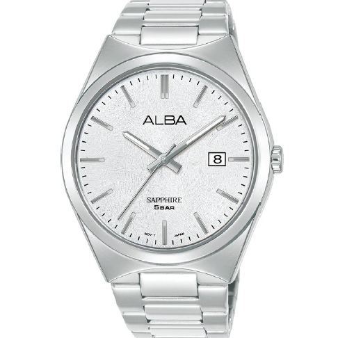 Jam Tangan Pria Alba AS9V85 AS9V85X1 Sapphire Strap Stainless Steel Silver Color Men Silver Dial Ori